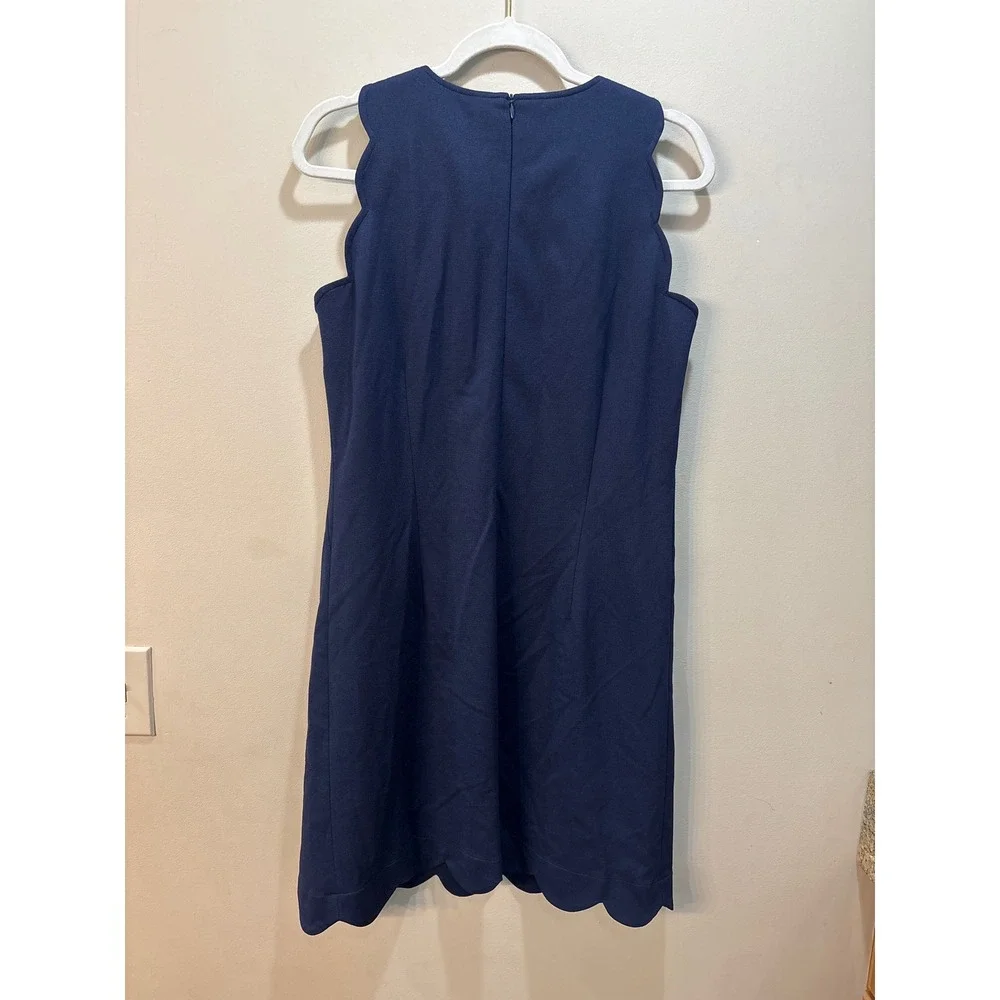 Sara Campbell Navy Blue Scalloped Shift Dress Sleeveless Made in USA Size M - Picture 2 of 6